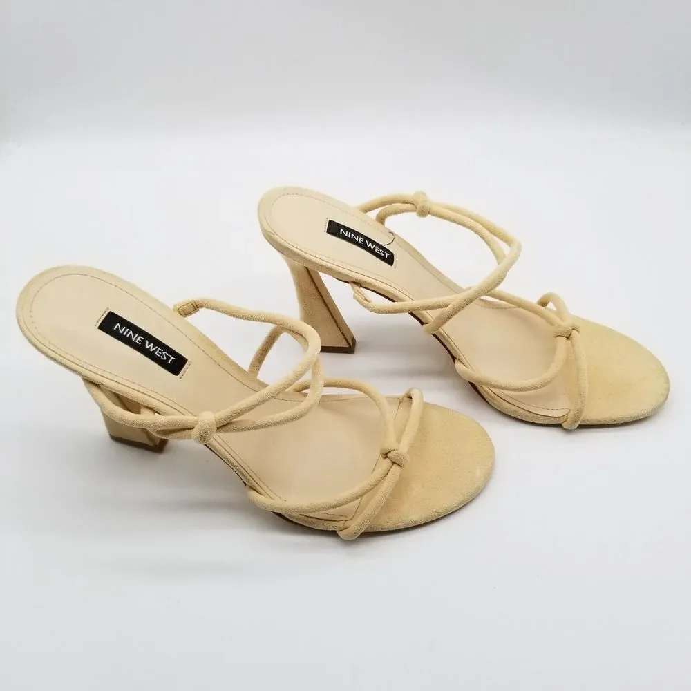 Nine‎ West Women Kims 2 Heeled Slide Sandals size 9 Beige Strappy